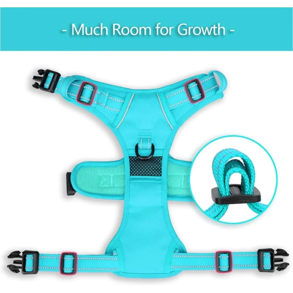 PoyPet No Pull Dog Harness, No Choke Reflective Dogs(Mint Blue Matching Trim, M)